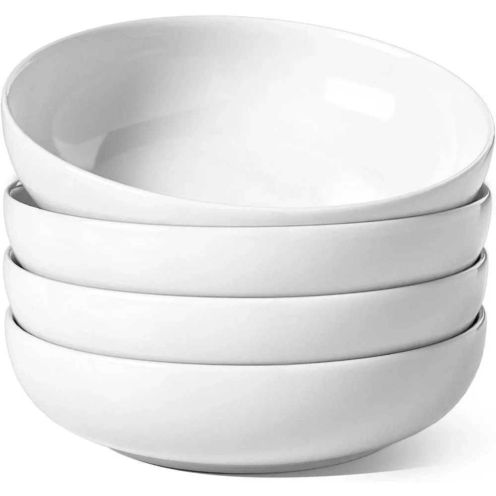 8.5 Inch Set of 4 White Large Salad Bowls and Serving Bowls